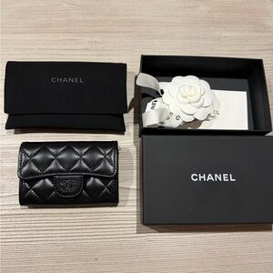 CHANEL CC Quilted Lambskin Key Pouch Wallet Black Hardware Card Holder